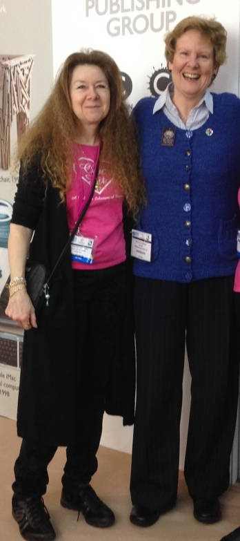 image shows: Alison Morton and Christina at the London Book Fair