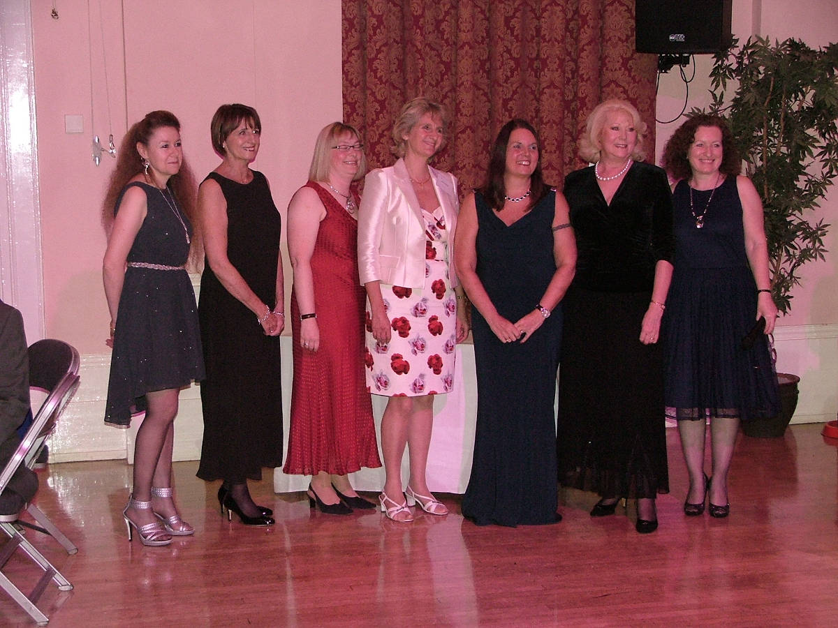 image shows: The nominees (from left) - me, Liz Harris, Nicola Cornick, Jenny Barden, Jean Fullerton and Charlotte Betts, plus Sue Moorcroft