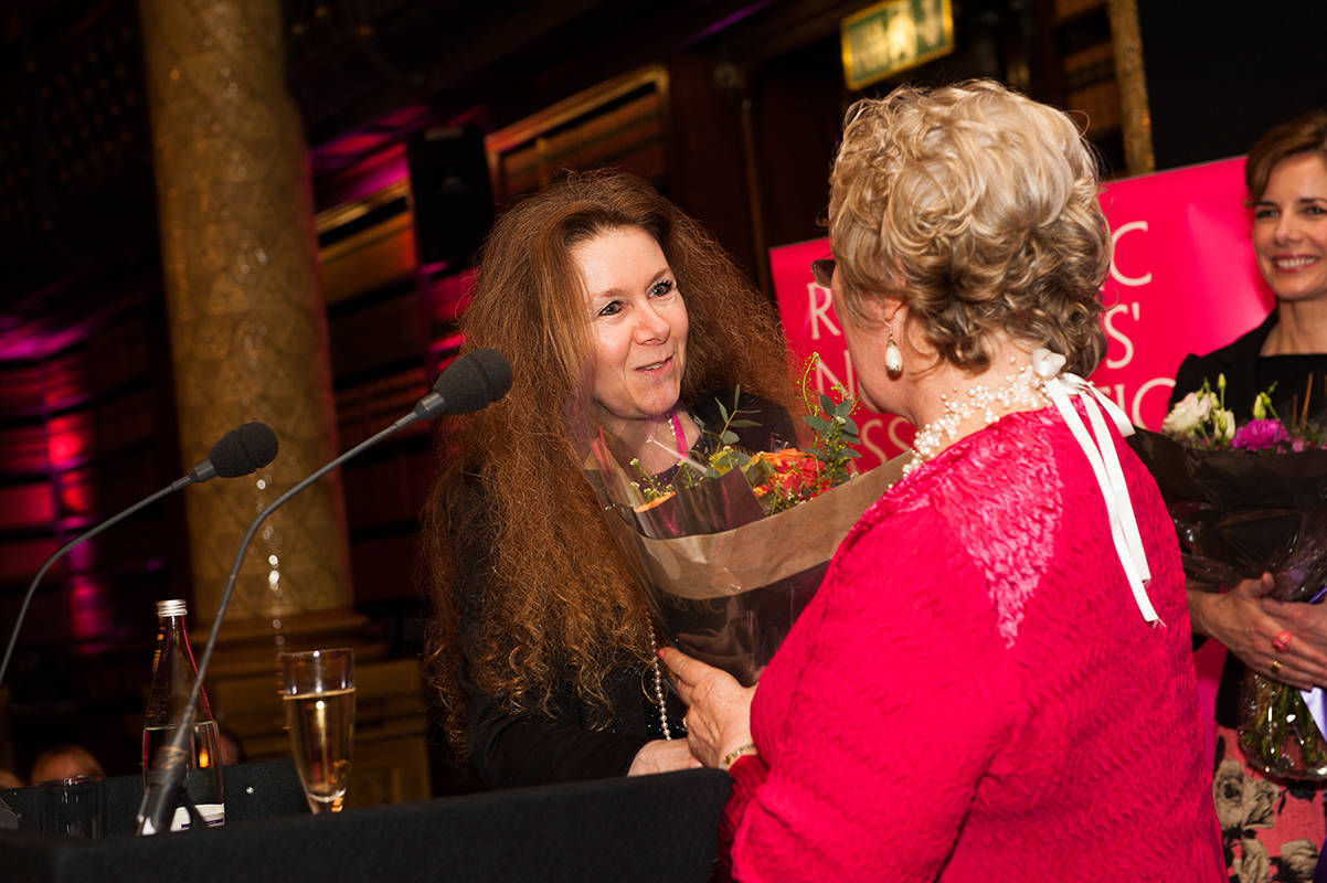 Image of presenting flowers to katie fforde <h2>2014-03-20 - The Gilded Fan is a Winner!</h2>