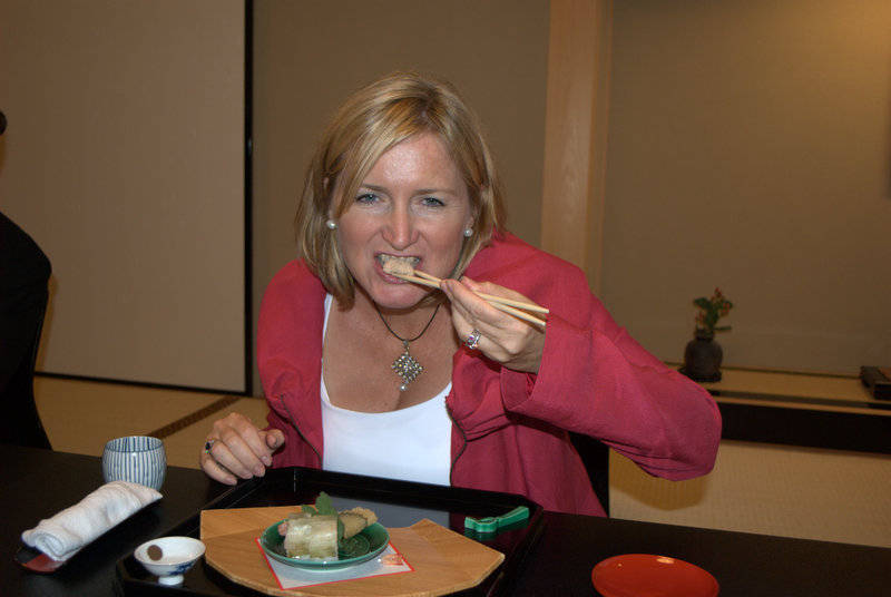 image shows: Liz Fenwick loves everything about Japan - nearly!  Some of the food was a bit challenging.